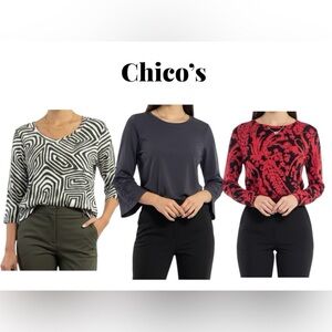 Bundle Chico's Women's Tops - Green, Black, and Red Size 2